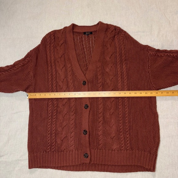 Quince 100% Organic Cotton Oversized Cable Cardigan Redwood Brown Large Neutral - Picture 2 of 7